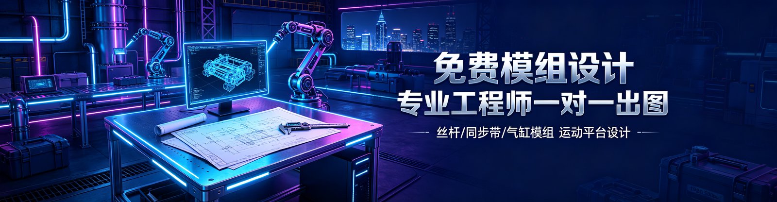 免费模组设计 · 专业工程师一对一出图 · 丝杆/同步带/气缸模组 运动平台设计